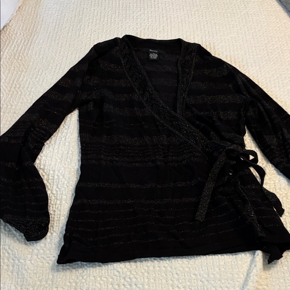 Black Wrap Top with Bell Sleeves